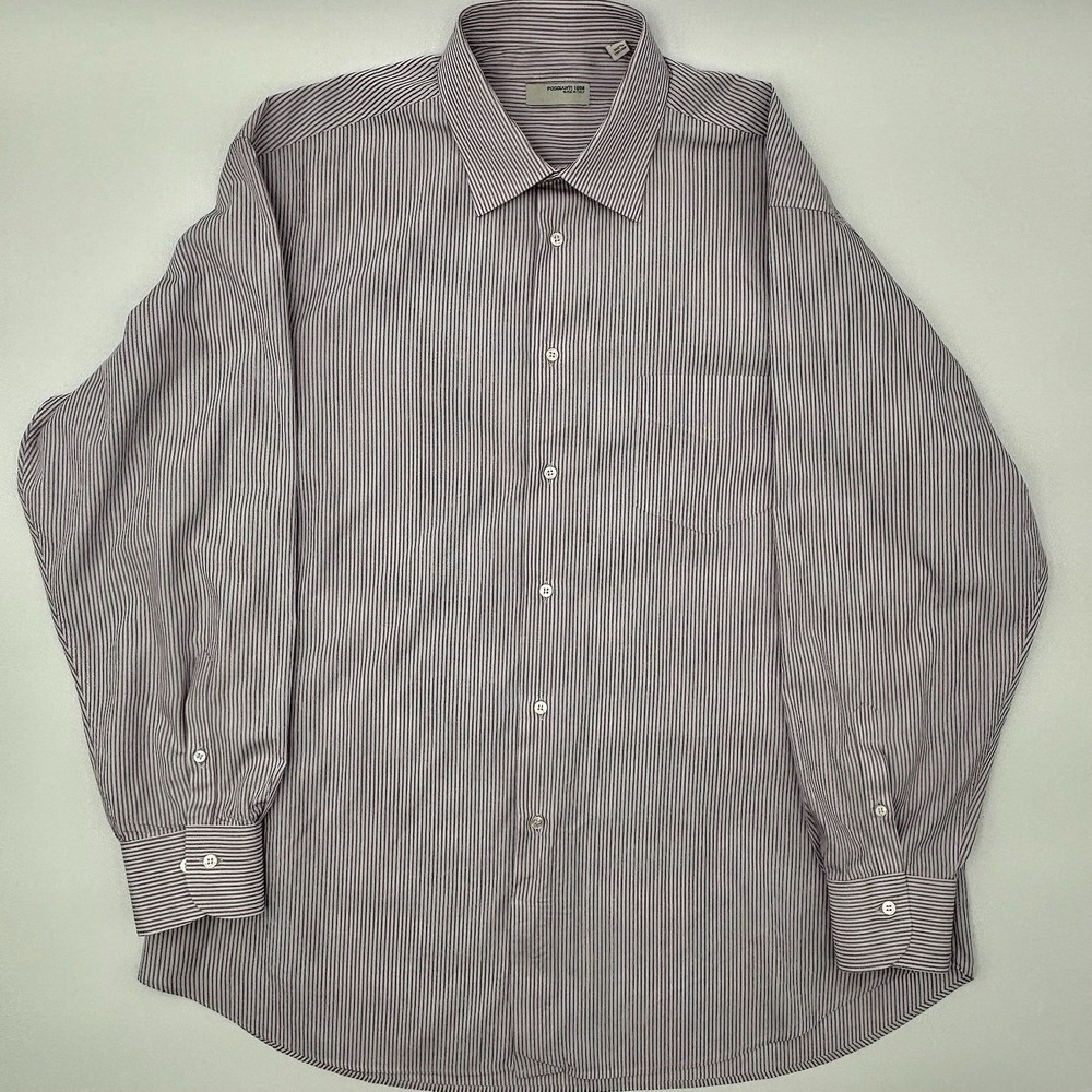 Poggianti 1958 Italy Dress Shirt Mens 17.5 34/35 Purple Stripe Cotton Slim